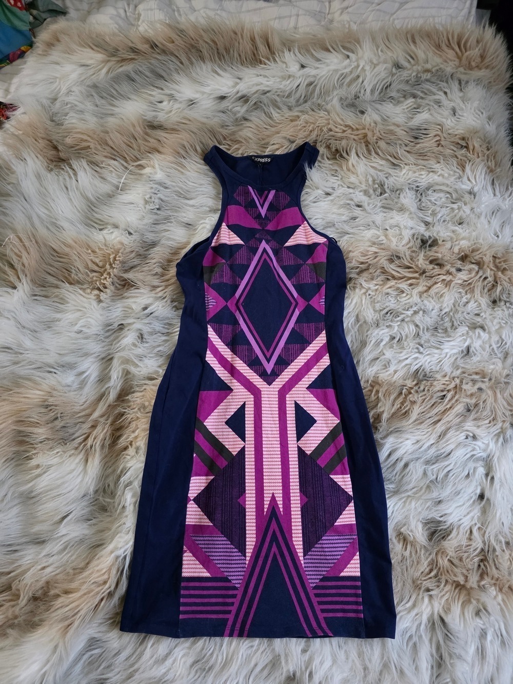 Express Purple Geometric Mini Bodycon Dress